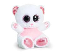 Animotsu Plush Toy Pink & White Bear, Fluffy companion with large glitter eyes, approx. 15 cm