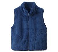 ANIMQUE Toddler Kids Fleece Gilet Coral Stand-up Collar Zipper Sleeveless Jacket Outerwear Spring Autumn Winter Transitions Seasons Children Cute Warm Waistcoat, Navy Blue 120