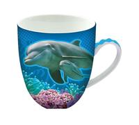 Animug Dolphin Mug from Deluxebase. 450ml Large Ceramic Coffee Cup with Handle and Cute Animal Print, Novelty Mug for Gifts and Kitchen Decor, Dishwasher Safe Mugs for Coffee or Tea.