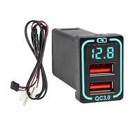 Anina QC3.0 USB Car Charger for Toyota, 18W Dual USB Port powered by cigarette lighter with LED Digital Voltmeter, Panel Flush Mount USB Socket for Tundra Corolla Highlander, Vehicle Dash Port 34x23mm