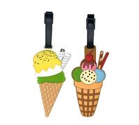 ANINIUCN Ice Cream Luggage Tags - 2 Pack Waffle Cone Silicone Travel ID Labels, Cute Dessert Bag Identifiers for Suitcases, Kids & Summer Trips