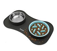 Anipaw Slow Feeder Dog Bowls 3 in 1 Stainless Steel Dog Food and Water Bowls with Non-Spill Non-Skid Silicone Mat to Slow Down Eating for Large Medium Small Breed Size Dogs and Cats (Grey Blue)