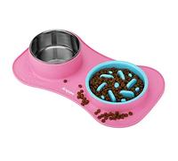 Anipaw Slow Feeder Dog Bowls 3 in 1 Stainless Steel Dog Food and Water Bowls with Non-Spill Non-Skid Silicone Mat to Slow Down Eating for Large Medium Small Breed Size Dogs and Cats