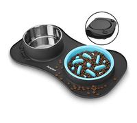 Anipaw Slow Feeder Dog Bowls 3 in 1 Stainless Steel Food and Water Bowls with Non-Spill and Skid Silicone Mat to Slow Down Eating for Large Medium Small Breed Size Dogs and Cats