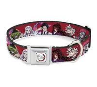 Aniplex of America Pet Collar, Dog Collar Metal Seatbelt Buckle, Demon Slayer Eight Demons Poses Red, 9.5 to 13 Inches 1.0 Inch Wide