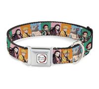Aniplex of America Pet Collar, Dog Collar Metal Seatbelt Buckle, Demon Slayer Four Character Group Pose Blocks Multi Color, 9.5 to 13 Inches 1.0 Inch Wide