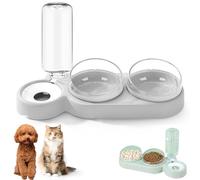 ANIROY 3 in 1 Cat Food and Water Bowl Set with 15° Tilted and 360° Rotating, Anti-Spill Feeder with Stand, Double Cat Bowl with Automatic Water Dispenser (Gray)