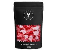 Aniseed Twists Traditional Sweets 400g - Individually Wrapped Aniseed Flavour Hard Boiled Twist Sweets - Black Resealable Pouch - Perfect for Sharing & Movie Nights