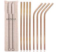 AniSqui 8.5'' Metal Straws Rose Gold, Set of 8 Reusable Stainless Steel Straws and Cleaner, (4 Straight + 4 Bent Reusable Straws Drinking + 2 Brushes)