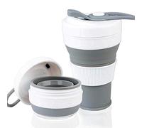 AniSqui Collapsible Coffee Cup Silicone [Mouth with Thread], (16oz 450ml, BPA Free Foldable Coffee Cup Portable) (Gray)