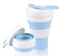 AniSqui Collapsible Coffee Cup with Lids 16oz 450ml, Leak Proof (Blue) | Cup Mouth with Thread, BPA Free Reusable Coffee Cup, Portable Coffee Cup Silicone