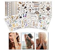 AniSqui Temporary Tattoos for Women 20 Sheets Waterproof Festival Tattoos | 400+ Designs, Fake Stickers for Girls, Women Festival, Gold