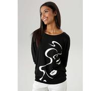 Aniston Abstract Face Front Print Top Black