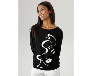 Aniston Abstract Face Front Print Top Black
