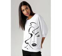 Aniston Abstract Face Front Print Top White