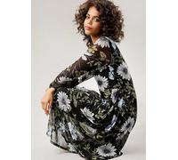 Aniston Floral Print Long Sleeve Midi Dress Black Floral