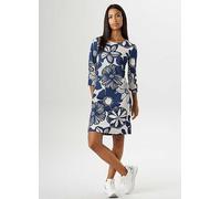 Aniston Floral Print Round Neck Jersey Dress Dark Blue Print