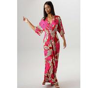 Aniston Floral Print V-Neck Three-Quarter Length Sleeve Maxi Dress Smoke