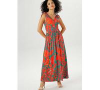 Aniston Leaf Print Summer Maxi Dress Green Multi