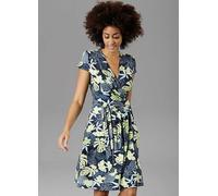 Aniston Leaf Print Wrap Effect Summer Dress Black Multi