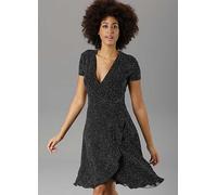 Aniston Polka Dot Wrap Effect Ruffle Skirt Dress Black