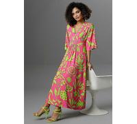 Aniston Print Three Quarter Length Sleeve Maxi Dress Pink Multi