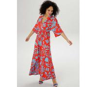 Aniston Print Three Quarter Length Sleeve Maxi Dress Red Print