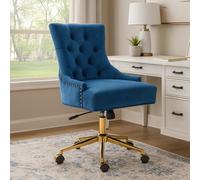 Anita Office Chair - Blue Velvet with Gold Base