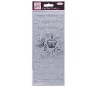Anitas Outline Stickers, Birthday Cupcake, Silver, For Scrapbooking, Card Making, Kids Play, Homework, Art, Craft, Embelish, Decorative, Paper, Card, Glass, Metal, Plastic, Foam