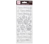 Anitas Outline Stickers, Birthday Cupcake, Silver on White, For Scrapbooking, Card Making, Kids Play, Homework, Art, Craft, Embelish, Decorative, Paper, Card, Glass, Metal, Plastic, Foam