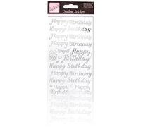 Anitas Outline Stickers, Happy Birthday, Silver on White, For Scrapbooking, Card Making, Kids Play, Homework, Art, Craft, Embelish, Decorative, Paper, Card, Glass, Metal, Plastic, Foam