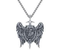 Aniu Saint Michael Necklace Sterling Silver 925, St Michael Archangel Pendant Men, Saint Michael Archangel Medal, Religious Christian Jewellery Protection Amulet for Men Women