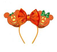 ANIUHL Halloween Mouse Ears Headband Glitter Pumpkin Hairband Orange Large Bow Hair Hoop Headpiece for Cosplay Makeup Party Photo Props