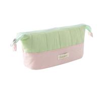 Aniute Aesthetic Quilted Pencil Case Cute Pen Pouch Soft Portable Stationery Bag for School Office Travel Cosmetic Bag Large Capacity Stationery Bag (green-pink)