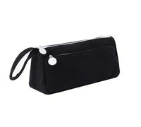 Aniute Corduroy Pencil Case Large Capacity Double Layer Pen Pouch with Handle Makeup Bag Cosmetic Organizer Aesthetic Stationery Storage Pen Bag for School Office Travel Cute Pencil Box (black)