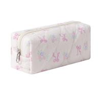 Aniute Cute Floral Cotton Pencil Case Large Capacity Pen Pouch Portable Stationery Organizer for Girls Students Soft Travel Cosmetic Bag (Bow H)
