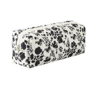 Aniute Cute Floral Cotton Pencil Case Large Capacity Pen Pouch Portable Stationery Organizer for Girls Students Soft Travel Cosmetic Bag (Orchid Black)