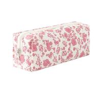 Aniute Cute Floral Cotton Pencil Case Large Capacity Pen Pouch Portable Stationery Organizer for Girls Students Soft Travel Cosmetic Bag (Orchid Pink)