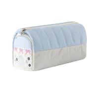 Aniute Cute Pencil Case Kawaii Quilted Pen Pouch with Large Capacity Aesthetic Stationery Organizer for School Girls Kids Back to School Supplies (Blue White)