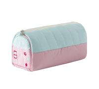 Aniute Cute Pencil Case Kawaii Quilted Pen Pouch with Large Capacity Aesthetic Stationery Organizer for School Girls Kids Back to School Supplies (Pink Green)