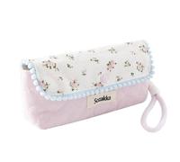 Aniute Cute Quilted Pencil Case Floral & Gingham Pattern Pen Pouch with Wrist Strap Aesthetic Large Capacity Makeup Bag for School Office Makeup Bag and Organizer (Lid-F)