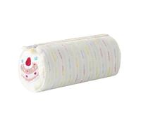 Aniute Cute Striped Pencil Case for Girls Large Capacity Aesthetic Pen Pouch with Zipper Stationery Organizer Bag for School Office Durable Pencil Box for Teens Students Women Kids (Cylinder-White)