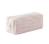 Aniute Cute Striped Pencil Case for Girls Large Capacity Aesthetic Pen Pouch with Zipper Stationery Organizer Bag for School Office Durable Pencil Box for Teens Students Women Kids (Square-Pink)