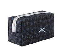 Aniute Floral Quilted Pencil Case with Bow Large Capacity Aesthetic Pen bag Makeup Bag Cute Cosmetic Organizer Pouch Stationery Storage Bag for School Office Travel (Black flowers)