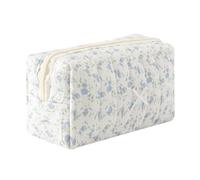 Aniute Floral Quilted Pencil Case with Bow Large Capacity Aesthetic Pen bag Makeup Bag Cute Cosmetic Organizer Pouch Stationery Storage Bag for School Office Travel (White flowers)