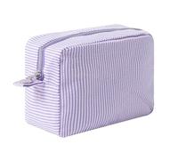 Aniute Large Capacity Striped Pencil Case Cosmetic Bag with Zipper Portable Stationery Organizer Pouch for School Students Teens Travel Toiletry Bag (Purple)