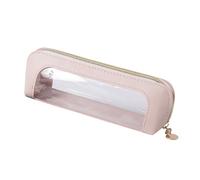 Aniute PU Pencil Pen Case Portable Stationery Bag Clear Pencil Pouch Cosmetic Organizer Bag Makeup Brush Case Transparent Waterproof Pouch with Zipper for Home Travel Office (pink)