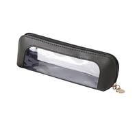 Aniute PU Pencil Pen Case Portable Stationery Bag Clear Pencil Pouch Cosmetic Organizer Bag Makeup Brush Case Transparent Waterproof Pouch with Zipper for Home Travel Office (Dark green)