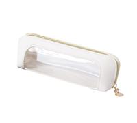 Aniute PU Pencil Pen Case Portable Stationery Bag Clear Pencil Pouch Cosmetic Organizer Bag Makeup Brush Case Transparent Waterproof Pouch with Zipper for Home Travel Office (White)