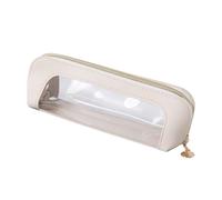 Aniute PU Pencil Pen Case Portable Stationery Bag Clear Pencil Pouch Cosmetic Organizer Bag Makeup Brush Case Transparent Waterproof Pouch with Zipper for Home Travel Office (Beige)